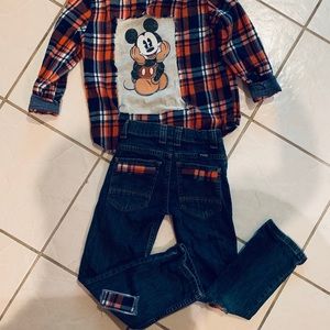 ONE OF A KIND!! Upcycle boys outfit!Vintage Mickey